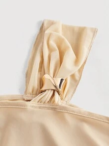 SHEIN MOD Asymmetric Metal Buckle Apricot Women T-Shirt - Apricot - View 3