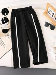 SHEIN 1 buc. Pantaloni sport casual negri pentru copii, potriviți pentru primăvară, vară, toamnă, iarnă, sezonul de întoarcere la școală - Negru - Vizualizare 3