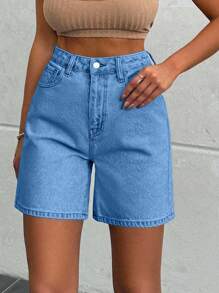 EURMUSE 100%Cotton LIGHT WASH HIGH WAIST SHORT - Light Wash - View 7