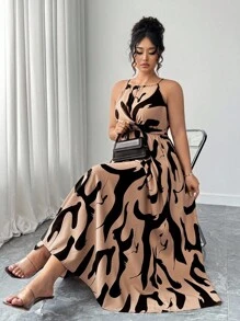 Elenzga Halloween Plus Size Women's Fashionable Elegant Backless Hollow Waist Twist Asymmetric Dress, Suitable For Vacation And Dates