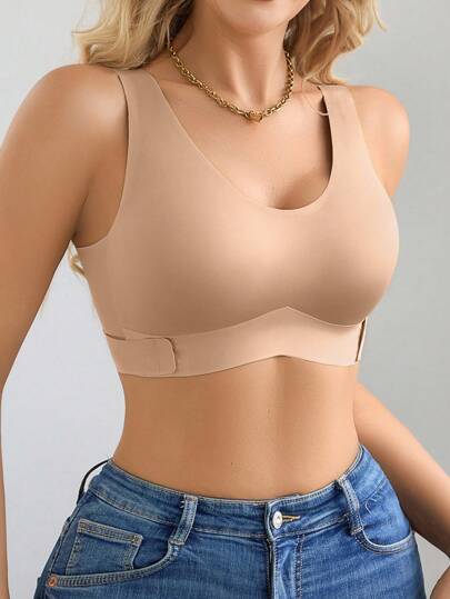 NudeFit 1pc Women Seamless No Padding Elegante Breathable Com Tafel Crisscross Back eau BH Front Closure Brapush Up Sports view 4