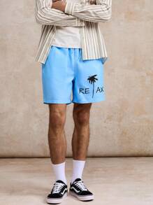 Surfspeed Men's Casual Coconut Tree Print Beach Shorts - Blue - View 2