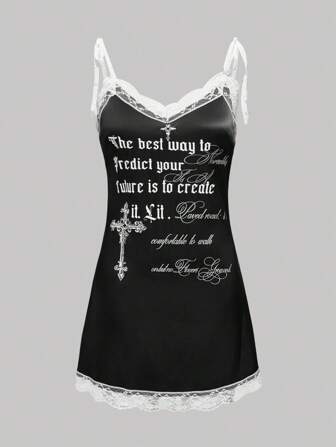 ROMWE Avant Abito mini in raso con stampa a croce angelica per donna