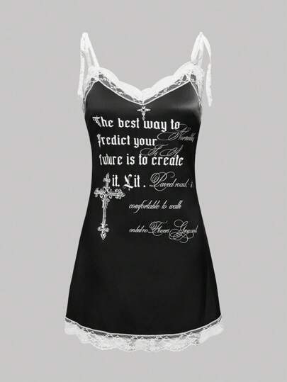 ROMWE Avant Women's Angel Cross Print Satin Mini Dress