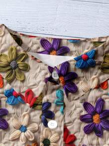 EMERY ROSE 大码休闲假日印花泡泡袖衬衫，夏季女装，适合复活节、波西米亚风、文艺复兴集市、婚礼宾客、母亲节等场合，简约时尚，假日女装，优雅女式衬衫 - 彩色 - 查看 4