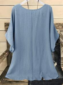 Linhara Plus Size Casual Resort Brown Shirt, Fashionable For Summer - Baby Blue - View 2