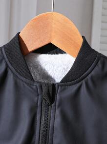 SHEIN Playful Pals 男宝宝纯色长袖拉链休闲棒球领羊毛夹克