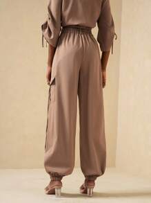 Vesra 女士休闲街头风格工装裤 - 棕色 - 查看 2