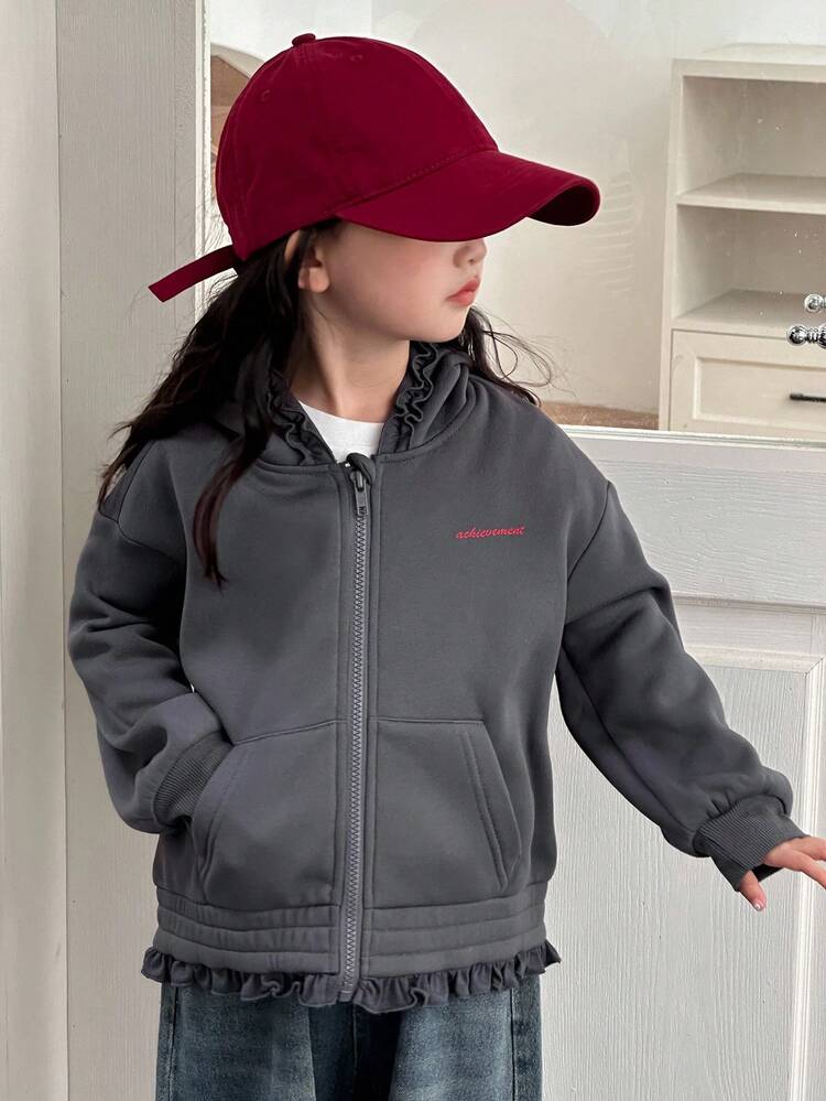 Young Girls Hooded Casual Solid Color Long Sleeve Sweatshirt, Spring/Autumn