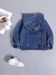 Young Boy Vintage Washed Loose Fit Hooded Denim Sweatshirt,Retro American Street Style Jacket With Large Pockets,Summer,Career Day,Back-To-School - Dark Wash - View 2