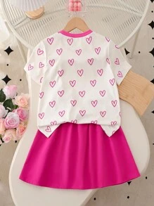 Tween Girls Fashion Set:Cute White Heart Print Short Sleeve Top+Pleated Mini Skirt,Summer Country Kids Clothes,Teen School Uniform Concert Outfits - Multicolor - View 2