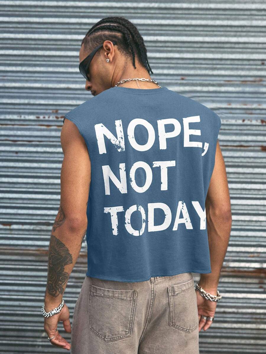 AXEPEAK Assorted Sizes Street Style Loose Fit Round Neck Front Graphic Print Men's Tank Top - Blue - View 1