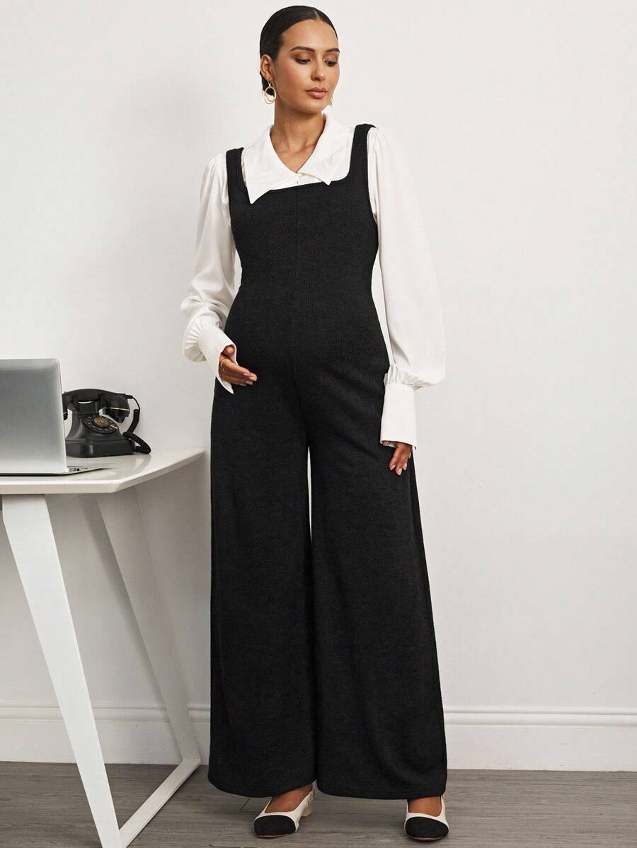 MaterniWear Office,Business Casual Woman,Fall Clothes,Autumn Clothes,Maternity Autumn Clothes Maternity Maternity Fashionable Versatile Solid Color Wide Leg Jumpsuit