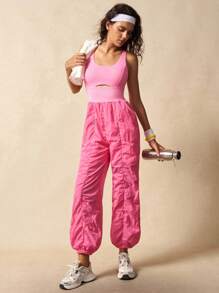 VARSIVA 女士无袖褶皱镂空腰运动连体裤，粉色套装 - 粉色 - 查看 7