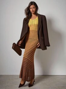 COSMINA Women's Wavy Striped Round Neck Short Sleeve Fitted Knit Dress - Multicolor - View 6