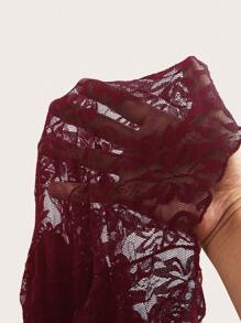 SHEIN EZwear Women's Sexy Casual Burgundy Lace Asymmetrical Hem Tight Bandeau Top, Suitable For Summer,Sexy Top - Burgundy - View 4