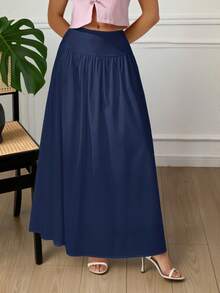 SHEIN Tall Váy trơn màu thường ngày cho nữ, mùa hè - Màu xanh hải quân - Xem 2
