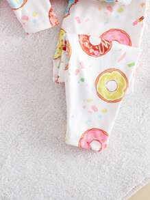 4pcs Baby Girl Cartoon Milk, Cookie, Striped Pattern Soft Comfortable Skin-Friendly Long Sleeve Top And Pants Snug Fit Pajama Set Graphic Fall Winter - Multicolor - View 3