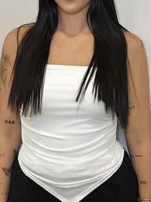 Lucia Bellido Top sin tirantes con bajo asimétrico, top casual de mujer con corte asimétrico, top blanco liso sin tirantes con fruncido de ajuste ceñido para mujer, apto para primavera/verano, uso diario casual