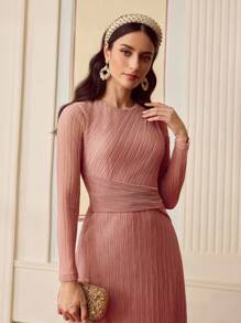 ZEYLAH 女士纯色长袖连衣裙 - 粉色 - 查看 5