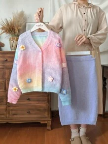 SHEIN 青少年女孩手工钩针花卉渐变开衫，甜美，适合返校、派对、万圣节 - 彩色 - 查看 8