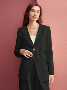 MOTF PREMIUM STRUCTURED SINGLE BUTTON BELTED BLAZER,VALENTINE'S DAY - Multicolor - View 4