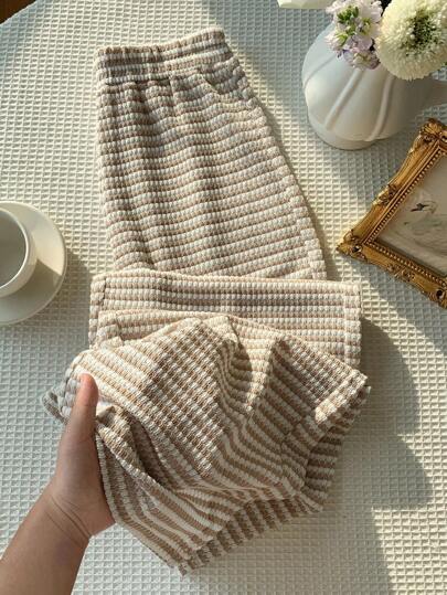 Comfortcana 女士休闲日常条纹阔腿裤、开学季舒适针织裤、乡村音乐会、女士秋季、女士早午餐