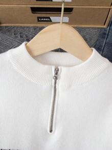 SHEIN 复古图案宽松长袖半拉链毛衣，适合青少年男孩