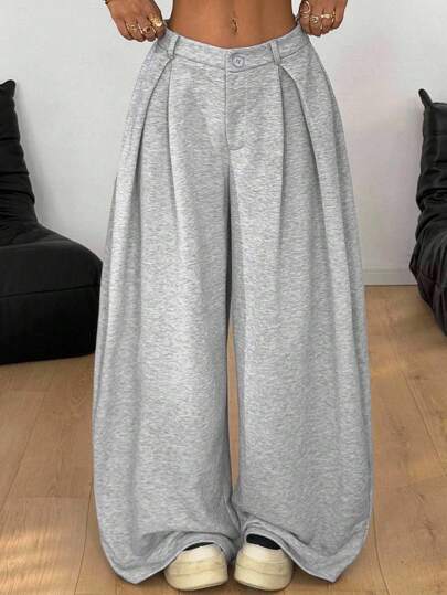 Coolane Quần ống rộng dáng rộng màu xám Pháp, cổ điển, thường ngày, phong cách Hippie đường phố, dáng rộng cho nữ mùa hè