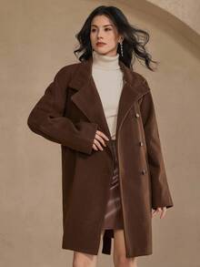 DAZY Women's Solid Color Single-Breasted Stand Collar Waist Trench Coat Fall,Winter