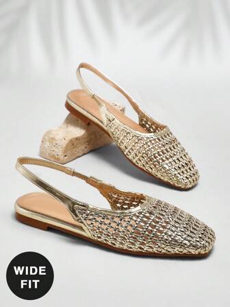 SHUZIA Ladies Wide Fit Crochet Raffia Slingback Mules