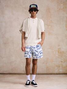 Surfspeed Men's Letter Print Drawstring Waist Pocket Beach Shorts - Multicolor - View 2