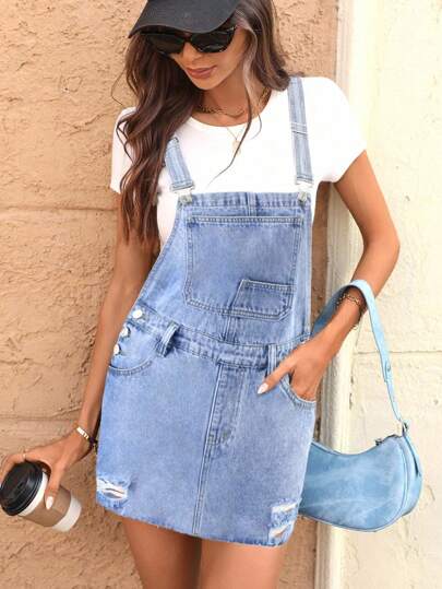 EMERY ROSE 时尚休闲动物豹纹迷彩女式牛仔背带连衣裙