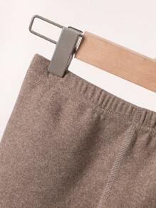 SHEIN Playful Pals 2 件套男女通用婴儿/幼儿休闲加厚修身长袖圆领 T 恤和松紧腰修身裤，适合春季、秋季、冬季、居家、户外、学校穿着 - 棕色 - 查看 7