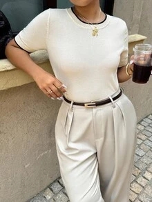 Dripcurv Plus Size Women Boho Casual Minimalist Color Block Knitted Top, Spring New Arrival, For Summer - Beige - View 6