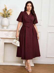 Modelyn Vestido largo de noche de unicolor y sencillo para mujer de talla grande - Burdeos - Ver 3