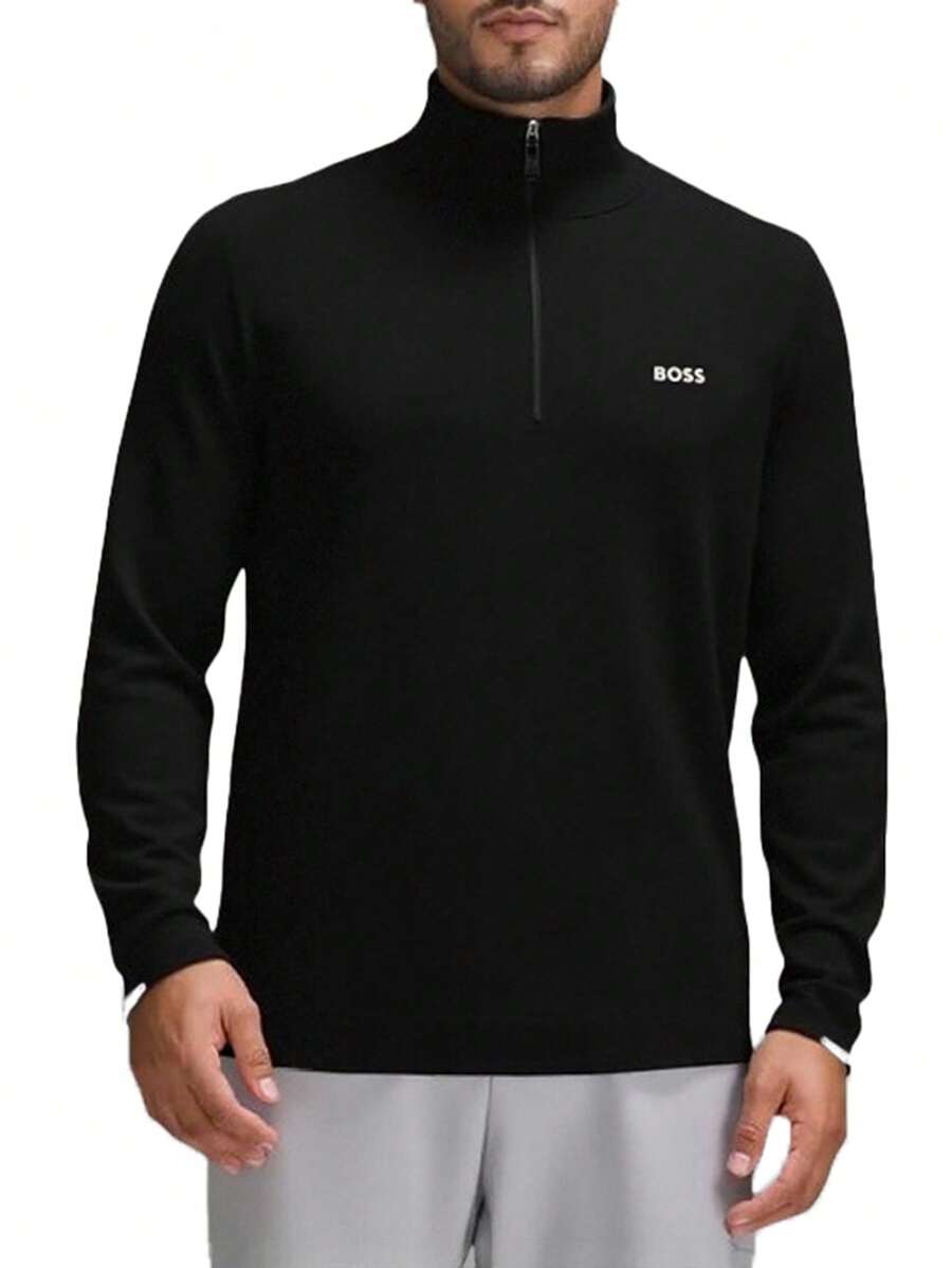Hugo Boss Ever-X_QZ 男士休闲宽松拉链开襟长袖 T 恤 - 001 Black - 查看 1