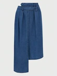 Daynim Gonna di jeans asimmetrica casual da donna - Blu lavato medio - Visualizzare 6