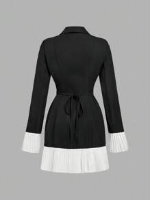 SHEIN MOD Robe longue élégante à manches longues avec volant à l'ourlet de couleur unie - Noir - Voir 5