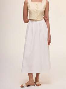 Almamuse 女士白色高腰A字休闲沙滩度假裙 - 白色 - 查看 3