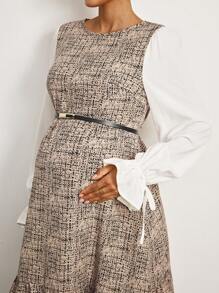 MaterniWear Office,Business Casual Woman,Fall Clothes,Autumn Clothes,Maternity Autumn Clothes Maternity Maternity Casual Ruffle Hem Puff Sleeve Dress - Khaki - View 7