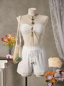 Bellisia Summer Beach Women's Strapless Textured Fabric Two-Piece Bikini Set - Beige - View 1