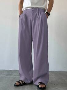 Claim Dot Men's Casual Solid Color Loose Pants, Fall - Mauve Purple - View 5