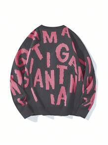 Manfinity Hypemode Áo khoác cardigan dệt kim dáng rộng, đơn hàng khuy, tay dài họa tiết chữ dành cho nam, thu đông - Nhiều màu - Xem 2