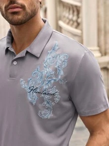 Manfinity VCAY Camisa polo de manga corta holgada con estampado floral de lujo para hombre - Multicolor - Ver 2
