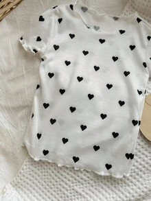 6pcs/Set Baby Girl Heart Pattern Ruffle Trim Round Neck Short Sleeve Pajama Set, Soft & Skin-Friendly - Multicolor - View 7
