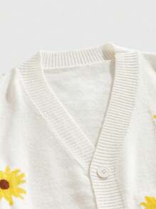 ROMWE MEN Men's Sunflower Floral Pattern Long Sleeve Single-Breasted Casual Knit Cardigan - Apricot - View 3