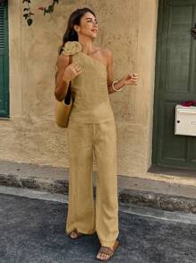 Selianne Women's 2 Pieces Bohemian Linen Holiday Set - Khaki - View 4