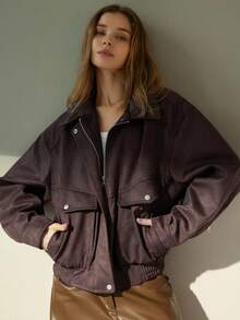 Aveloria Modichic Nueva chaqueta casual y elegante con cuello con cremallera, diseño sencillo para mujer - Marrón - Ver 1