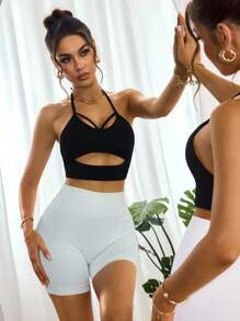 Slayoga Women's Casual Solid Color Minimalist Halter Sports Bra